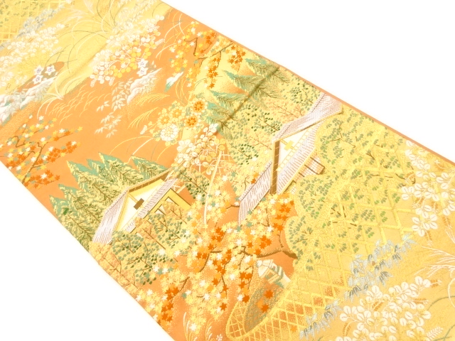 光悦寺に紅葉風景模様織出し袋帯